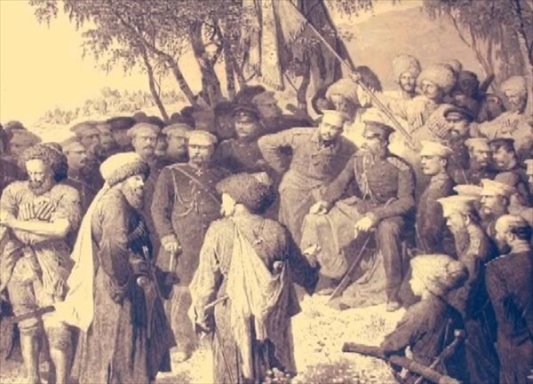 Фрагмент картины художника Т. Горшельта "Пленение Шамиля"